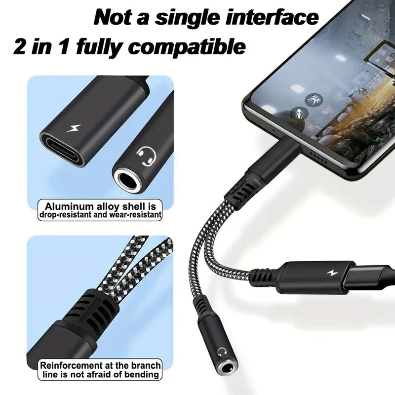 2-in-1 USB-C to 3.5mm AUX Audio & 30W PD Fast Charging Adapter | Type-C Headphone & Charger Dongle