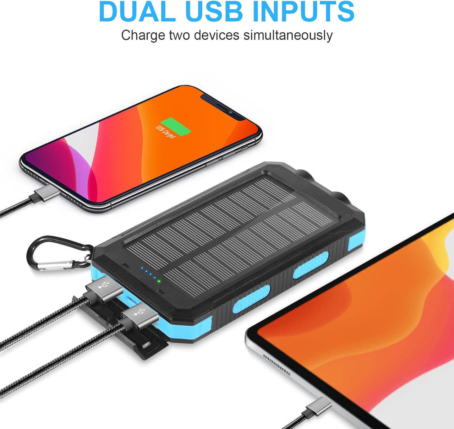 26600mAh Solar Power Bank – 65W Fast Charging Waterproof Portable Charger with Dual LED Flashlights & Compass for Outdoor Camping and Travel