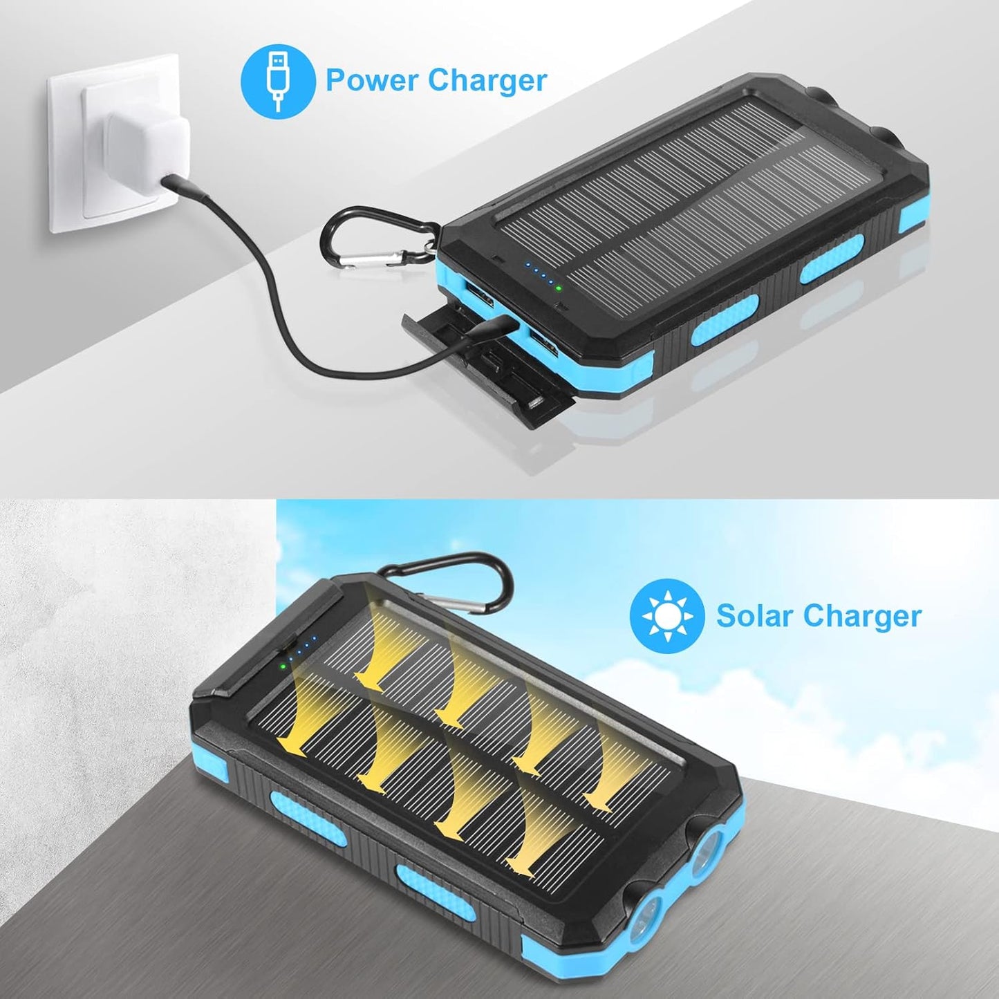 26600mAh Solar Power Bank – 65W Fast Charging Waterproof Portable Charger with Dual LED Flashlights & Compass for Outdoor Camping and Travel
