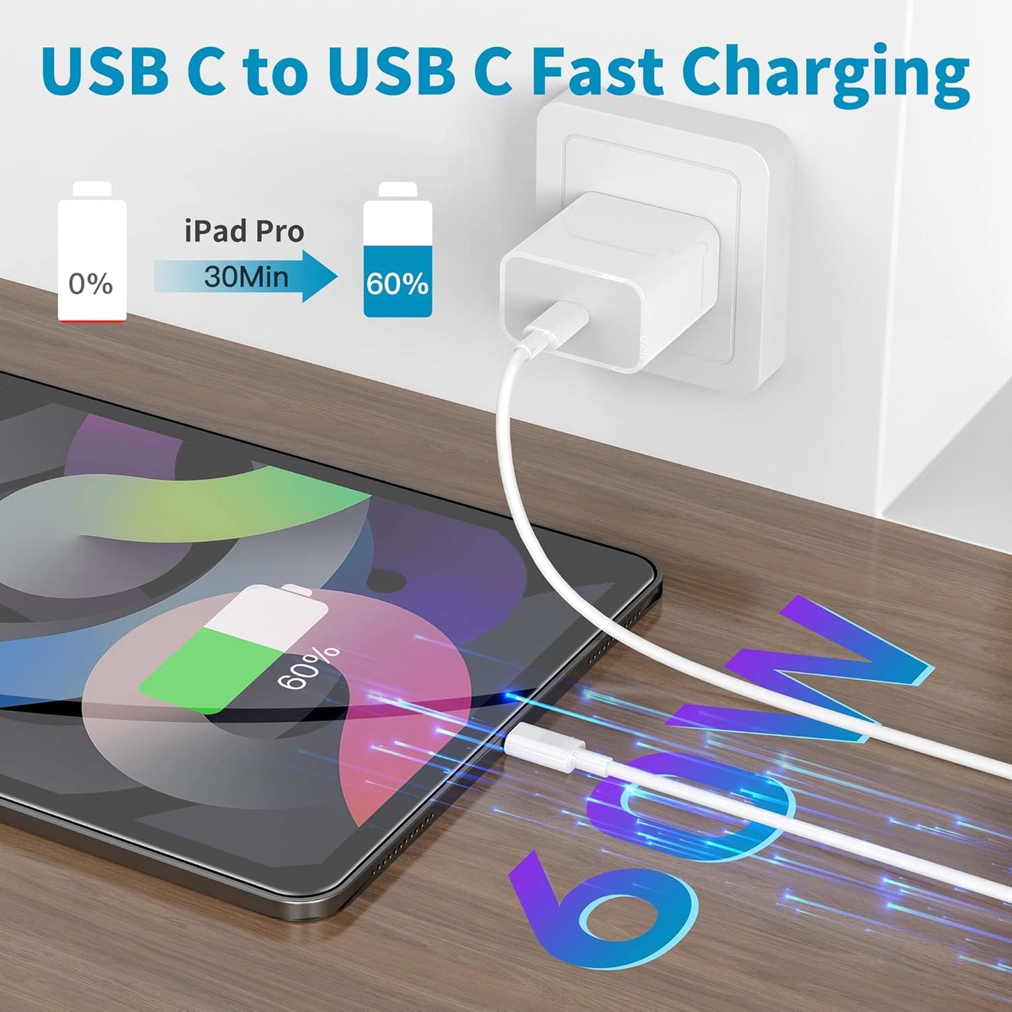 USB-C to USB-C Fast Charging Cable – Compatible with Apple Chargers | High-Speed Power Cord