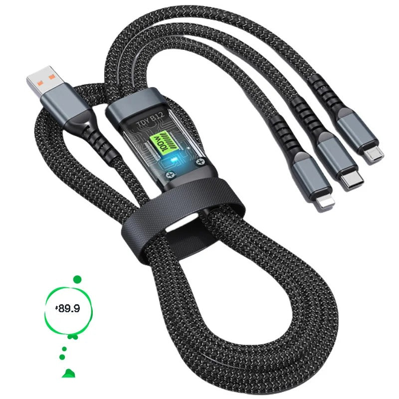 100W 3-in-1 10A Fast Charging USB To Type-C Micro & Lightening Cable Amazon Lot imported
