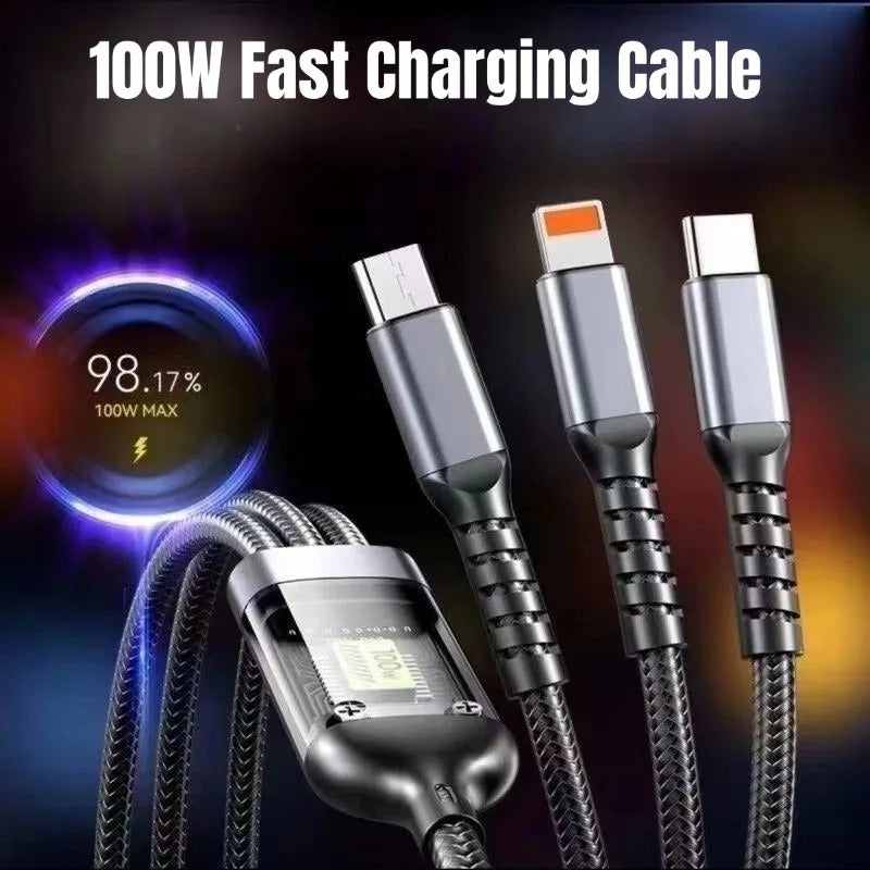 100W 3-in-1 10A Fast Charging USB To Type-C Micro & Lightening Cable Amazon Lot imported
