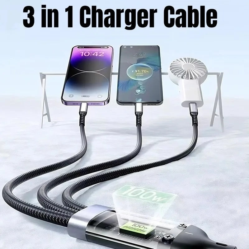100W 3-in-1 10A Fast Charging USB To Type-C Micro & Lightening Cable Amazon Lot imported