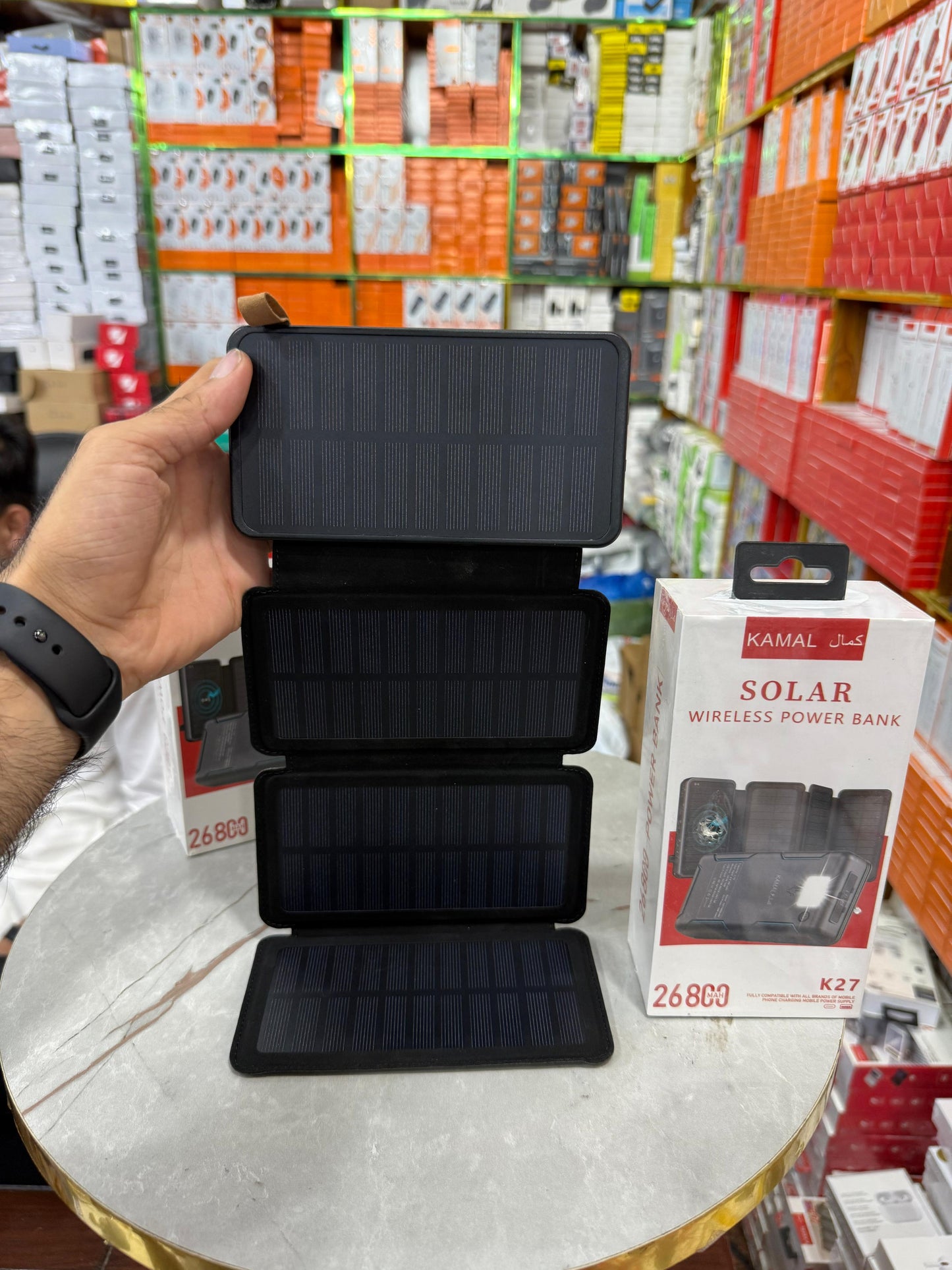 K27 Solar Wireless Power Bank – 26800mAh, Foldable Panel, LED Flashlight, Triple Output, Outdoor-Ready