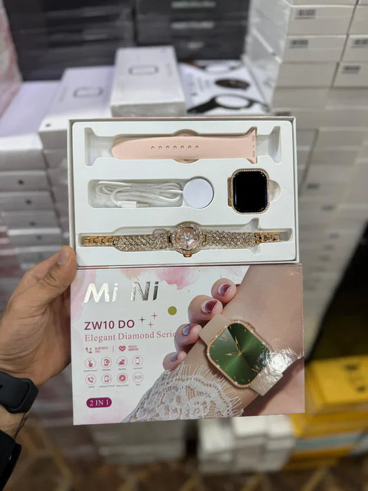 Mi Ni ZW10 Diamond Smartwatch + Luxury Analog Watch for Women – Combo Gift Set, Fitness Tracker, Stylish & Elegant Design