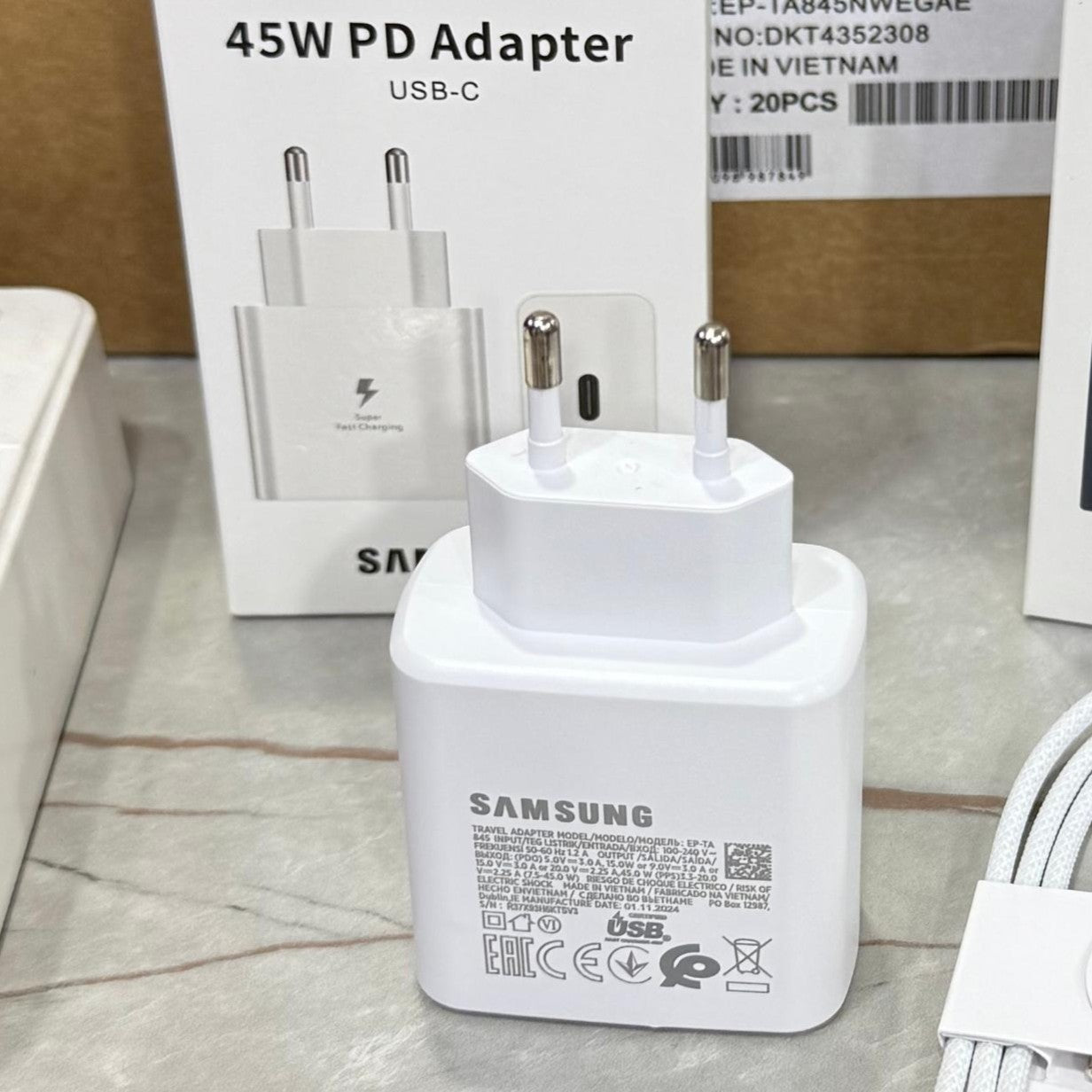 Samsung Original 45W Super Fast Charger | Made in Vietnam | USB-C PD 2.0 with Type-C to C Cable – Ultra-Fast Charging for Galaxy Devices