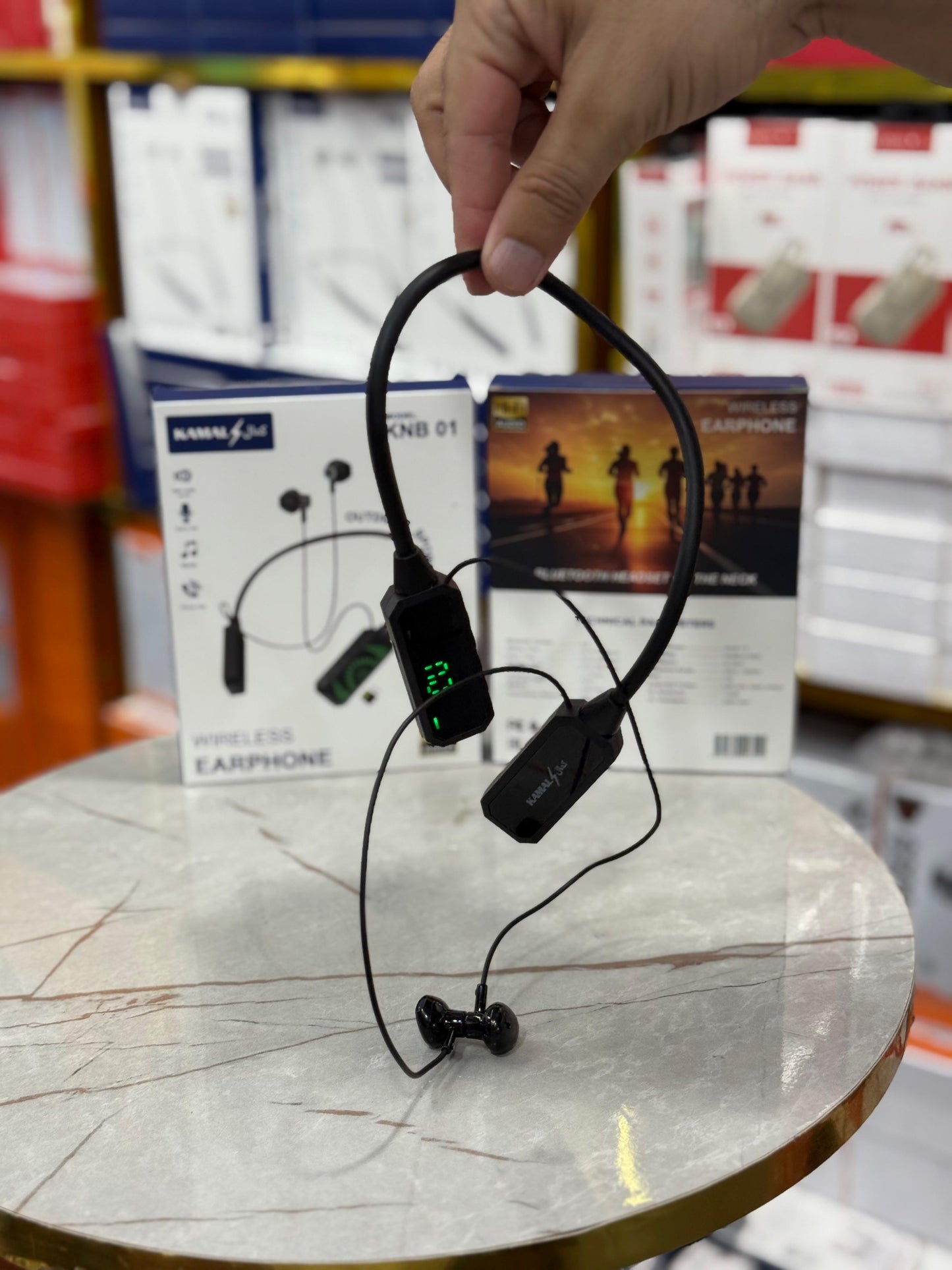 KNB 01 Dubai Imported Hi-Fi Wireless Sports Neckband – 30H Battery, Voice Changer, HD Sound – Compatible with Android/iOS (Black)