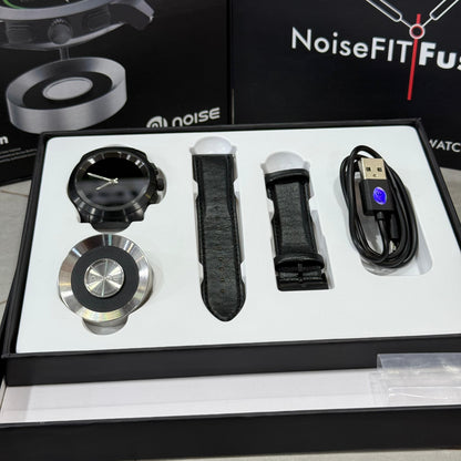 NoiseFIT Fusion Hybrid Smartwatch – Smart & Analog Dual Mode | Premium Leather Strap | Waterproof , Magnetic Charger – Black