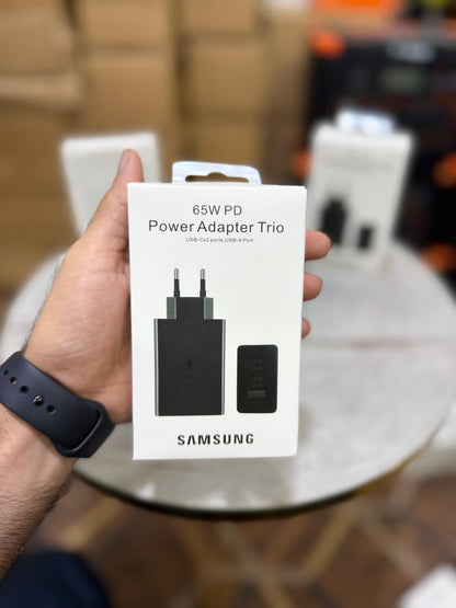 Samsung Premium 65W Power Adapter Trio | Super Fast Charging 3-Port Charger (2x USB-C + 1x USB-A) – All-in-One Charging Solution