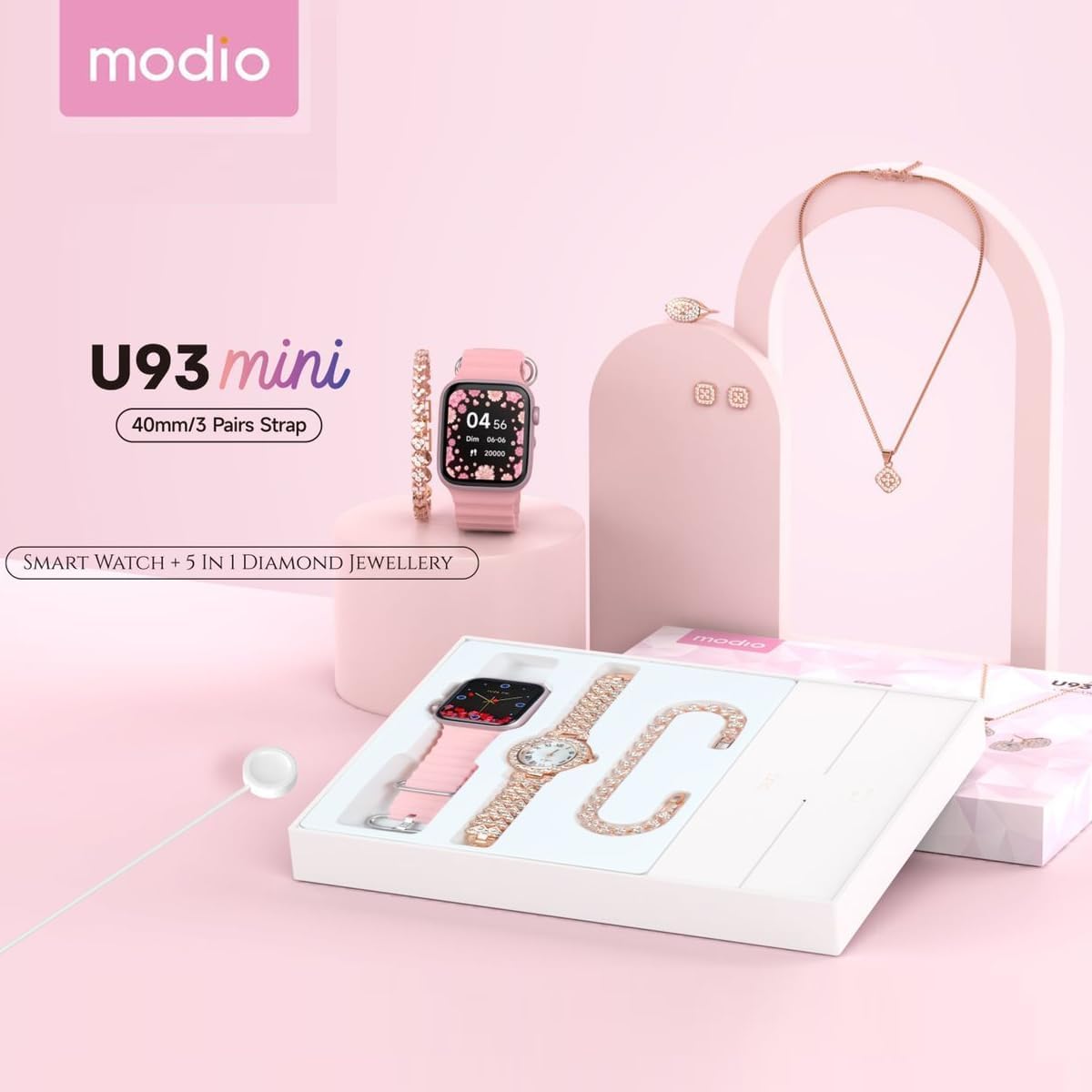 TC03 Ultra Mini Smart Watch 38mm HD with 2 Straps Analog Watch and Strap for Women, Pink