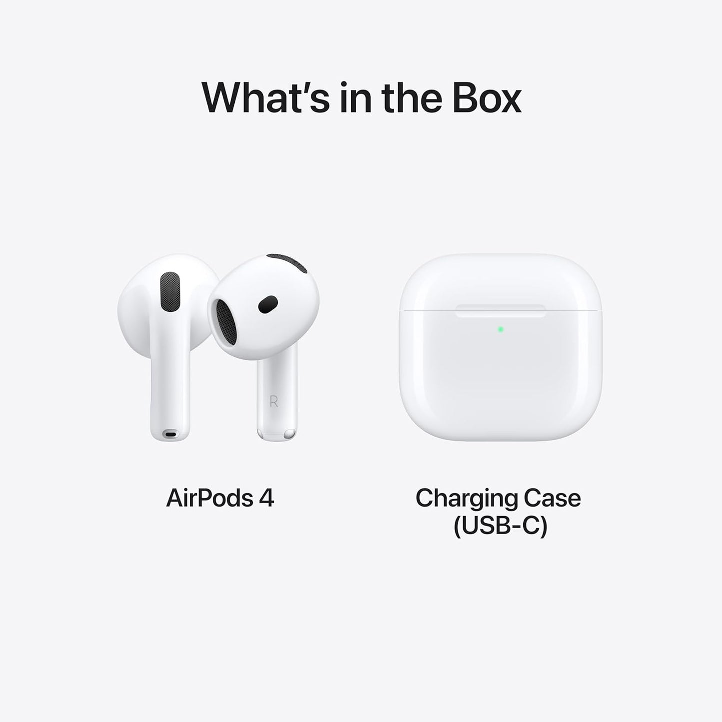 Apple AirPods 4 Wireless Bluetooth Earbuds with H2 Chip, USB-C Charging Case, Personalized Spatial Audio, Sweat & Water Resistant, 30 Hours Battery Life