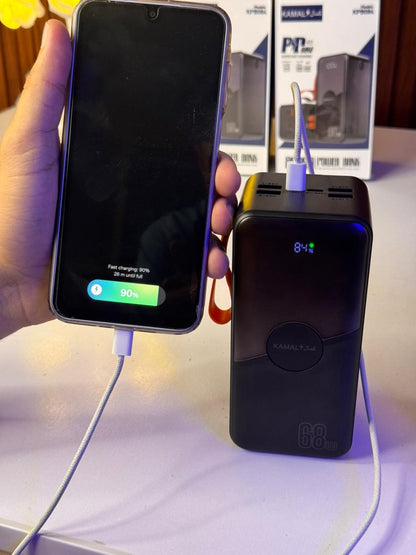 80000mAh Made in Dubai Power Bank – 68W PD Fast Charge | 7 Outputs | Smart Display + FREE C-C Anti-Cut Cable