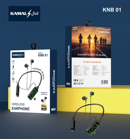 KNB 01 Dubai Imported Hi-Fi Wireless Sports Neckband – 30H Battery, Voice Changer, HD Sound – Compatible with Android/iOS (Black)