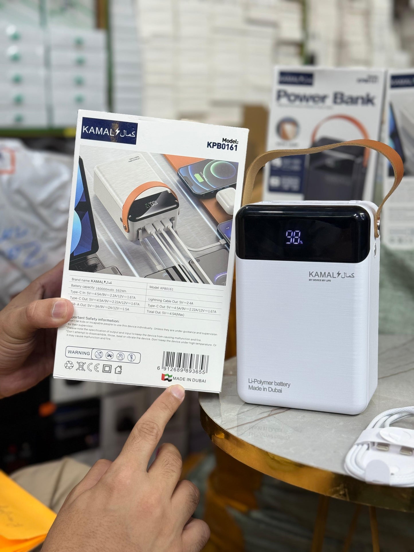 Dubai-Made | 160000mAh Power Bank –  6 Outputs | LED Lamp | Smart Display  | Overload & Temp Protected + FREE Type-C to C Anti-Cut Cable