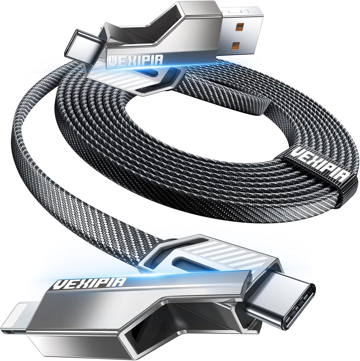 Amazon Lot Imported 4-in-1 65W 3FT USB-C Fast Charging Cable, Nylon Braided, Lightning/Type-C/USB-A Ports, 480Mbps Data Sync