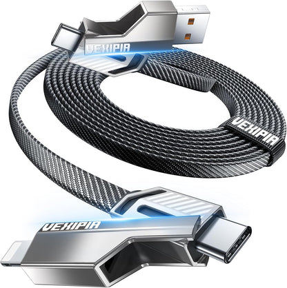 Amazon Lot Imported 4-in-1 65W 3FT USB-C Fast Charging Cable, Nylon Braided, Lightning/Type-C/USB-A Ports, 480Mbps Data Sync