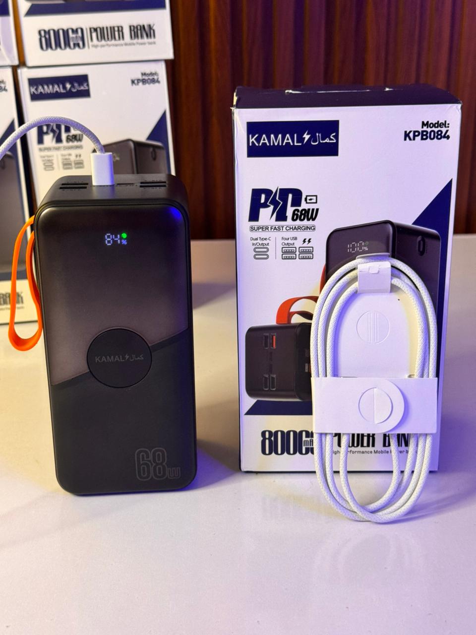 80000mAh Made in Dubai Power Bank – 68W PD Fast Charge | 7 Outputs | Smart Display + FREE C-C Anti-Cut Cable