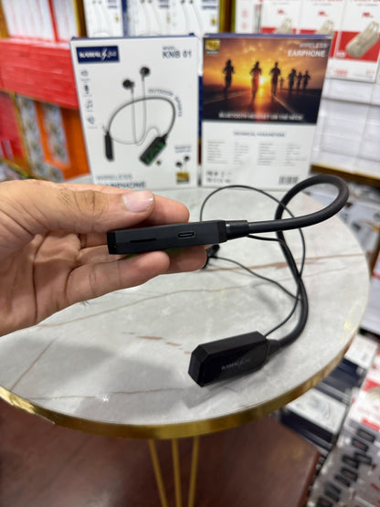 KNB 01 Dubai Imported Hi-Fi Wireless Sports Neckband – 30H Battery, Voice Changer, HD Sound – Compatible with Android/iOS (Black)