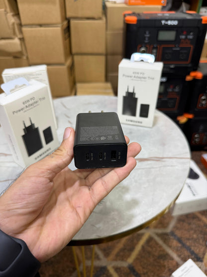 Samsung Premium 65W Power Adapter Trio | Super Fast Charging 3-Port Charger (2x USB-C + 1x USB-A) – All-in-One Charging Solution