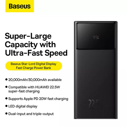 Baseus Star-Lord Digital Display Fast Charge Power Bank 30000mAh 22.5W Super Fast Charging