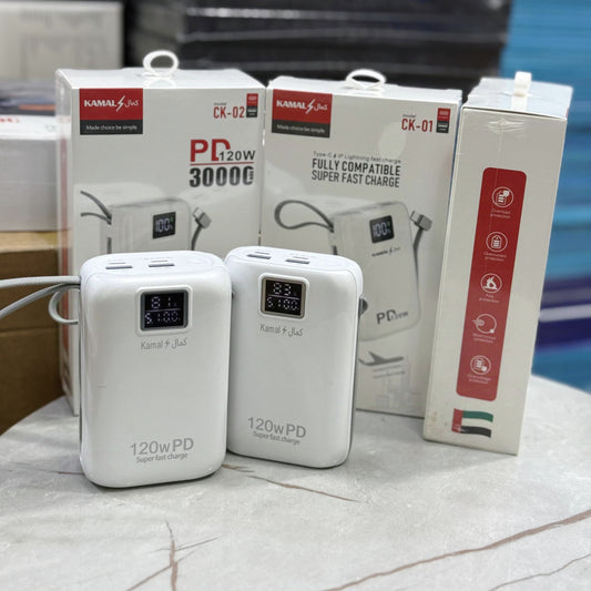 Made in Dubai 120W Mini Size Super Fast Power Bank With Built In Cables 1 Year Company Warranty