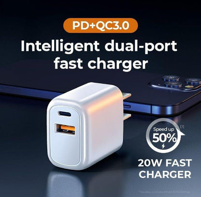 Original JOYROOM 20 Watt Smart Dual Port USB and C PD+QC3.0 Travel Charger