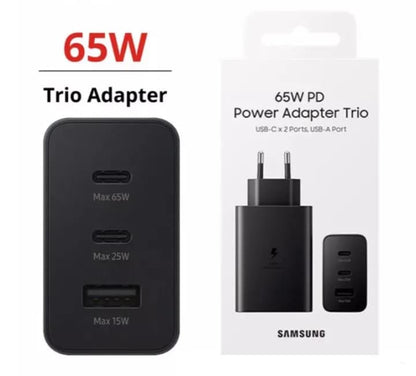 Samsung Premium 65W Power Adapter Trio | Super Fast Charging 3-Port Charger (2x USB-C + 1x USB-A) – All-in-One Charging Solution