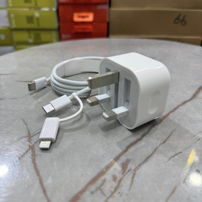 100% Original UK Lot Imported 25W USB-C Charger QC3.0 Fast Charging with Free 2-in-1 Cable