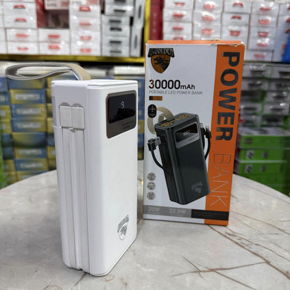 Elite 30,000mAh Waterproof Power Bank – 22.5W Ultra Fast Charge | Built-in Cables, Dual USB, Smart LCD & Tactical Flashlight