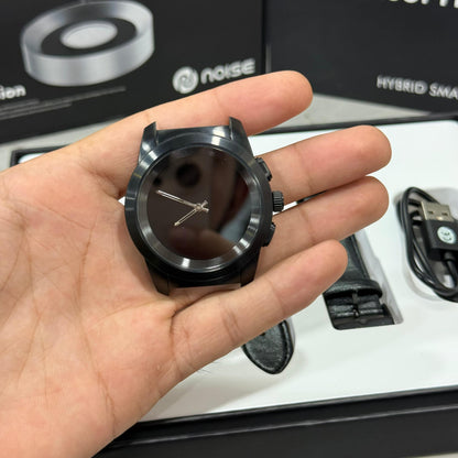 NoiseFIT Fusion Hybrid Smartwatch – Smart & Analog Dual Mode | Premium Leather Strap | Waterproof , Magnetic Charger – Black