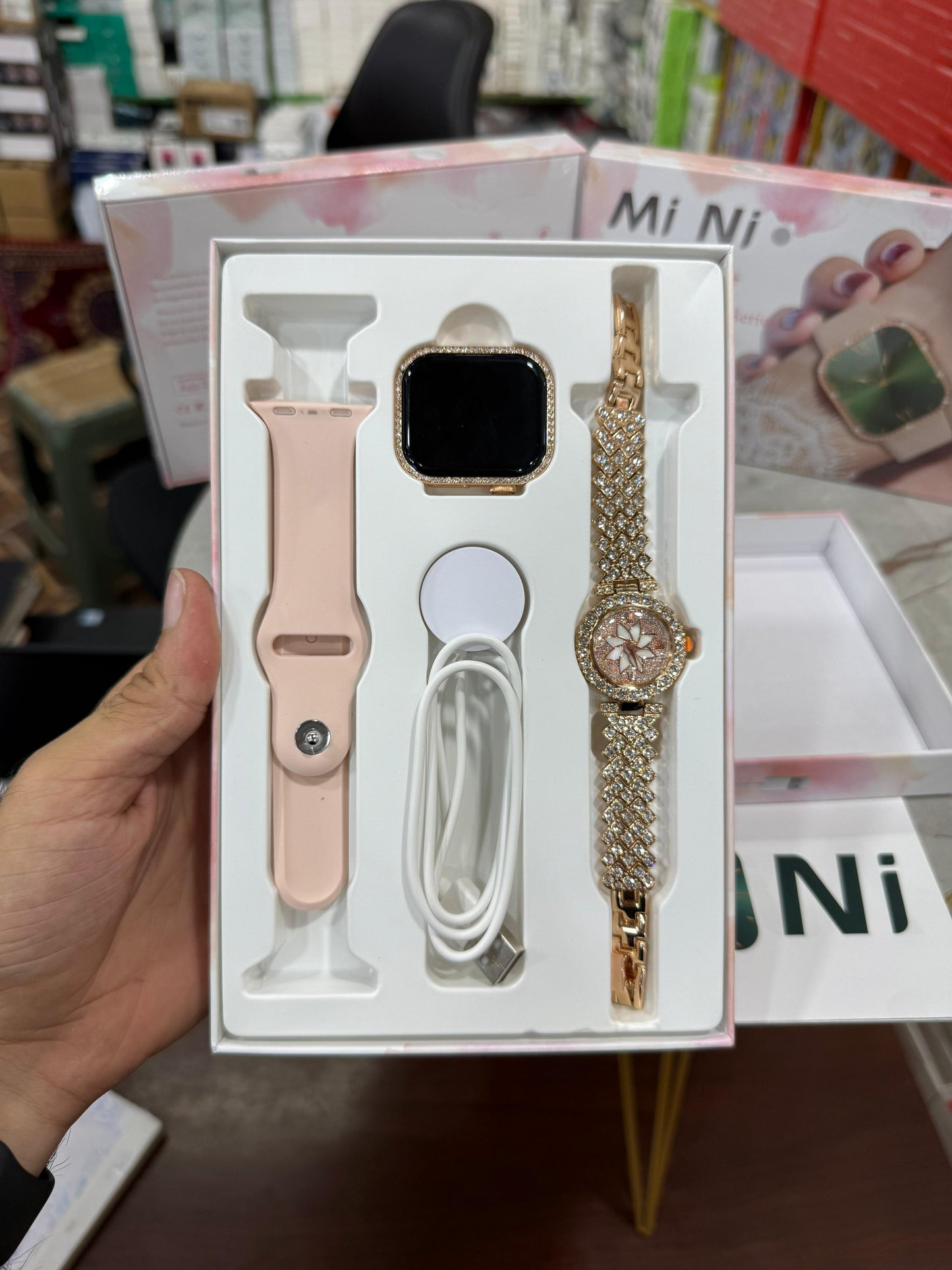 Mi Ni ZW10 Diamond Smartwatch + Luxury Analog Watch for Women – Combo Gift Set, Fitness Tracker, Stylish & Elegant Design