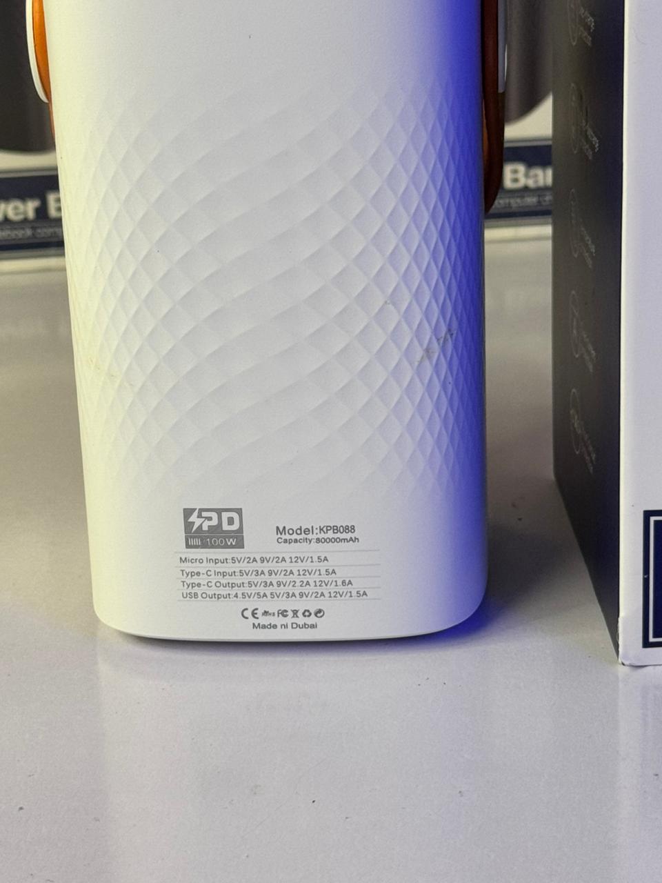 Made in Dubai 80000mAh PD 100W Power Bank – Ultra-Bright LED | 3-Device Fast Charging | FREE C-C Anti-Cut Cable