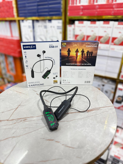 KNB 01 Dubai Imported Hi-Fi Wireless Sports Neckband – 30H Battery, Voice Changer, HD Sound – Compatible with Android/iOS (Black)