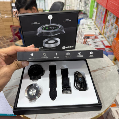 NoiseFIT Fusion Hybrid Smartwatch – Smart & Analog Dual Mode | Premium Leather Strap | Waterproof , Magnetic Charger – Black