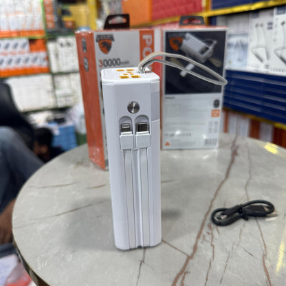 Elite 30,000mAh Waterproof Power Bank – 22.5W Ultra Fast Charge | Built-in Cables, Dual USB, Smart LCD & Tactical Flashlight