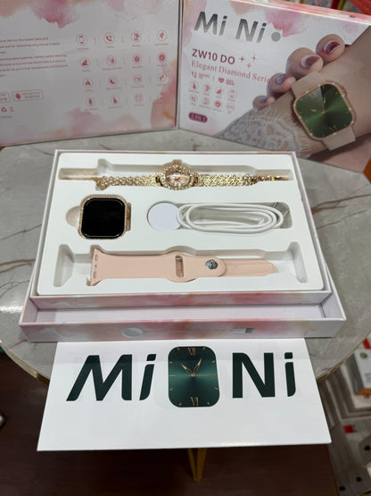 Mi Ni ZW10 Diamond Smartwatch + Luxury Analog Watch for Women – Combo Gift Set, Fitness Tracker, Stylish & Elegant Design