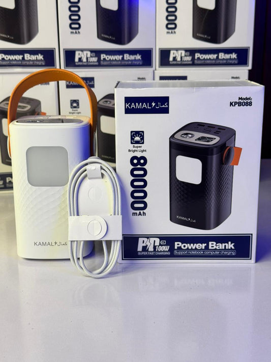 Made in Dubai 80000mAh PD 100W Power Bank – Ultra-Bright LED | 3-Device Fast Charging | FREE C-C Anti-Cut Cable