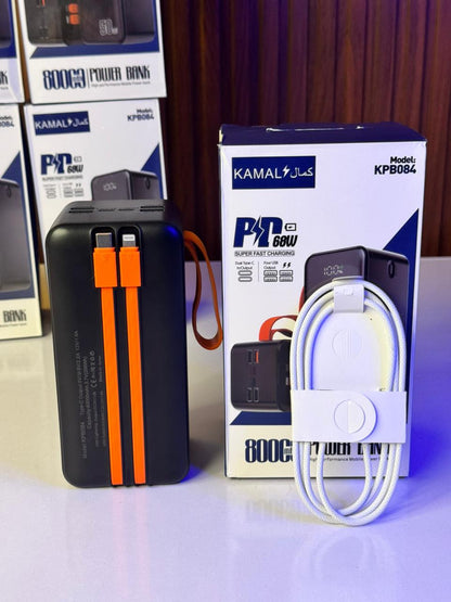 80000mAh Made in Dubai Power Bank – 68W PD Fast Charge | 7 Outputs | Smart Display + FREE C-C Anti-Cut Cable