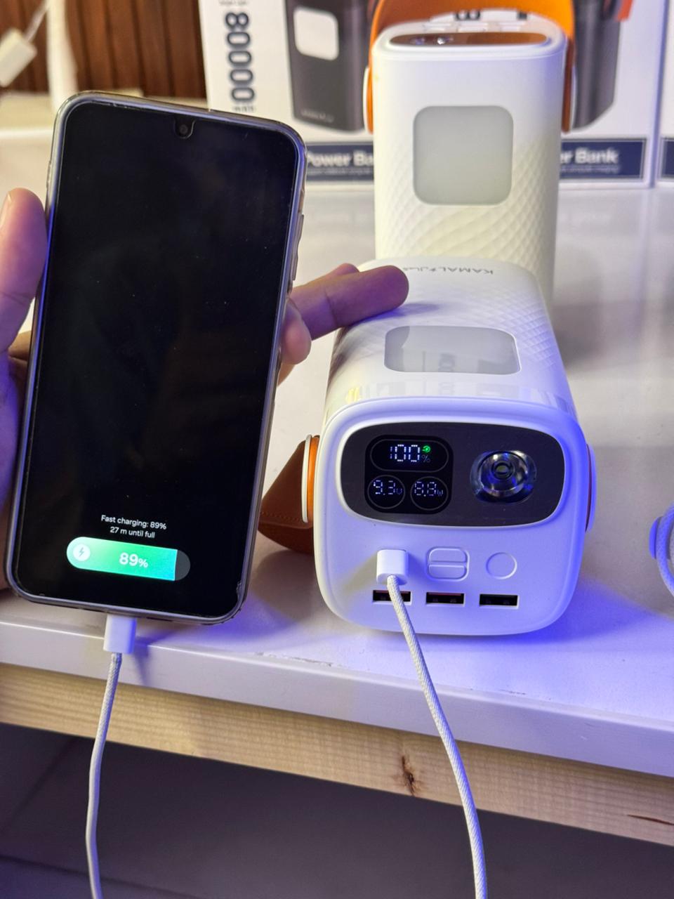 Made in Dubai 80000mAh PD 100W Power Bank – Ultra-Bright LED | 3-Device Fast Charging | FREE C-C Anti-Cut Cable