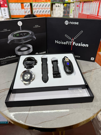NoiseFIT Fusion Hybrid Smartwatch – Smart & Analog Dual Mode | Premium Leather Strap | Waterproof , Magnetic Charger – Black