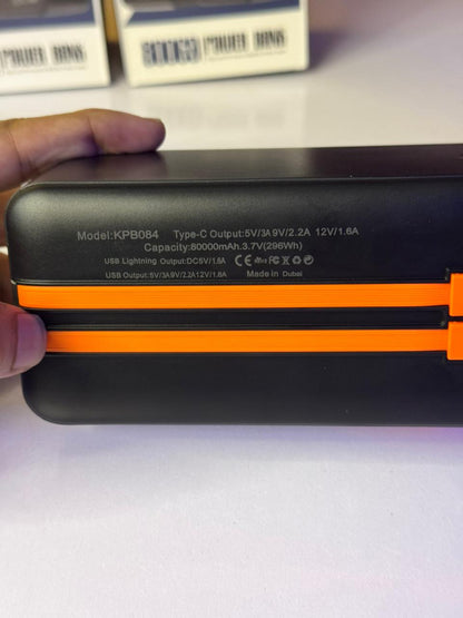 80000mAh Made in Dubai Power Bank – 68W PD Fast Charge | 7 Outputs | Smart Display + FREE C-C Anti-Cut Cable