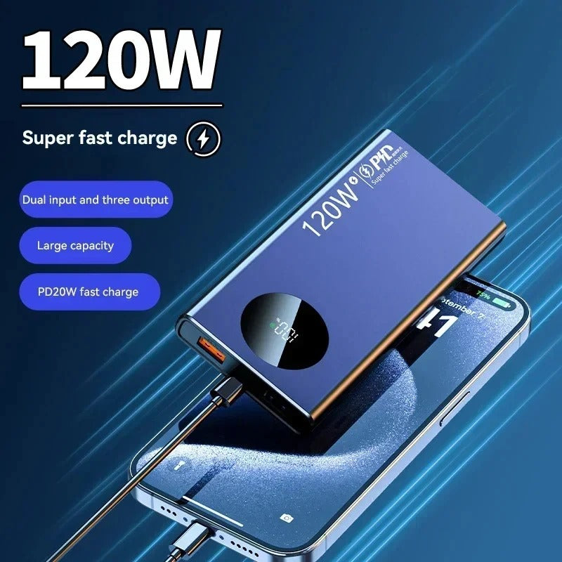 120W 30000mAh High Capacity Power Bank Super Fast Charging Powerbank Portable