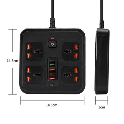 Universal power socket with overload protection 4 AC Outlets 2-meter cable Expansion power strip 6USB 5V3.4A Portable socket