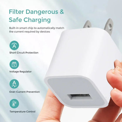 USB Charger Block Fast Charging US Plug Wall Charger Power Adapter for iPhone 14 13 12 11 Pro Max XR XS X 8 7 6 Plus iPad 5V 1A