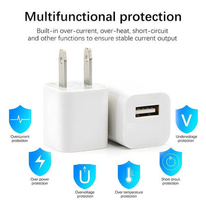 USB Charger Block Fast Charging US Plug Wall Charger Power Adapter for iPhone 14 13 12 11 Pro Max XR XS X 8 7 6 Plus iPad 5V 1A