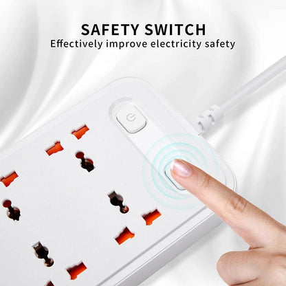 High quality Universal 6AC Outlet dual control switch, Smart USB socket with TYPE-C charger, 2-meter cable extension power strip