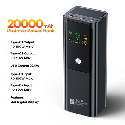 PD 100W Power Bank 20000mAh External Battery Large Capacity Fast Charging Portable Charger Powerbank