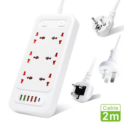 High quality Universal 6AC Outlet dual control switch, Smart USB socket with TYPE-C charger, 2-meter cable extension power strip